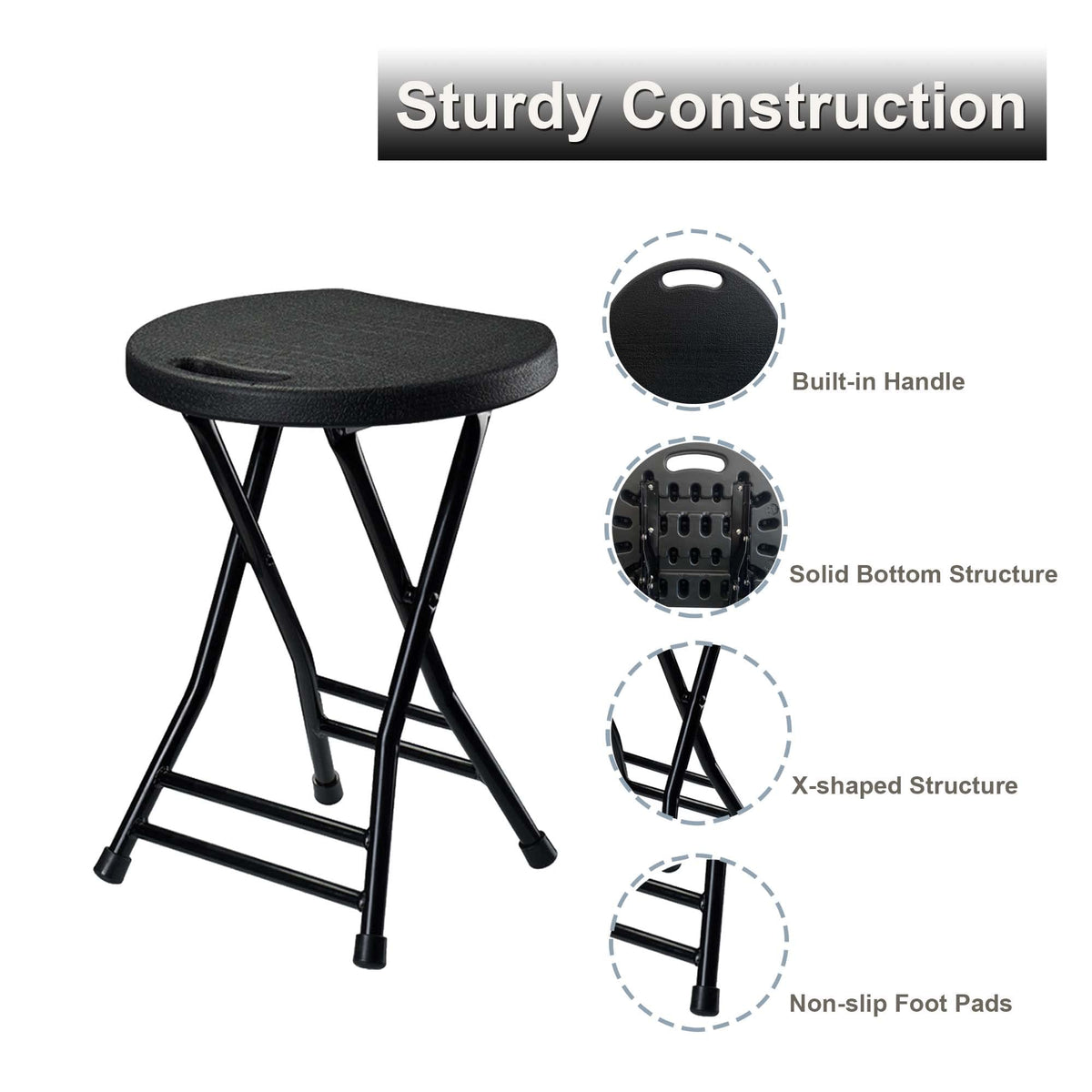 Folding Stool with Handle and Non-Slip Feet Q435