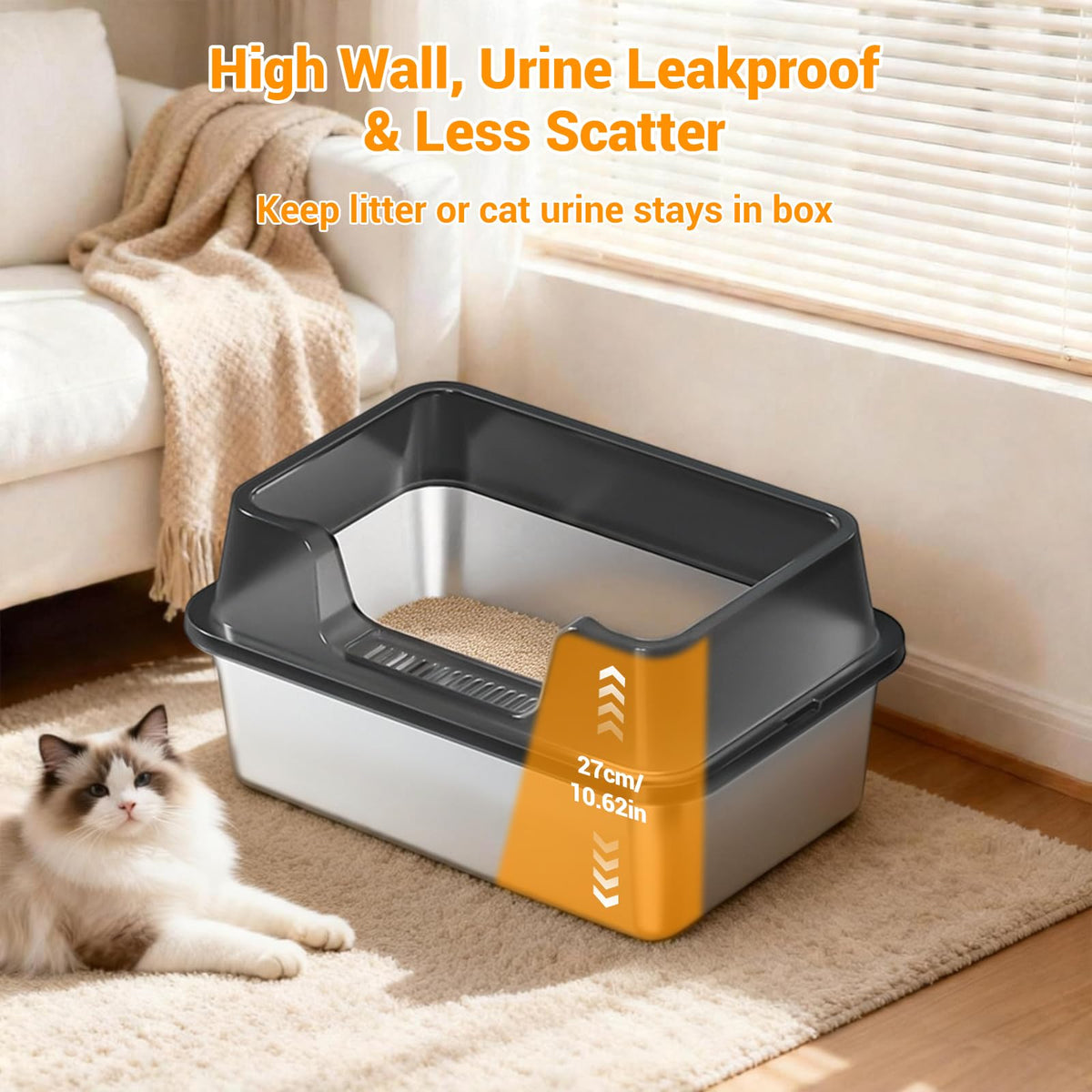 XL Stainless Steel Enclosed Cat Litter Box with Scoop N6567