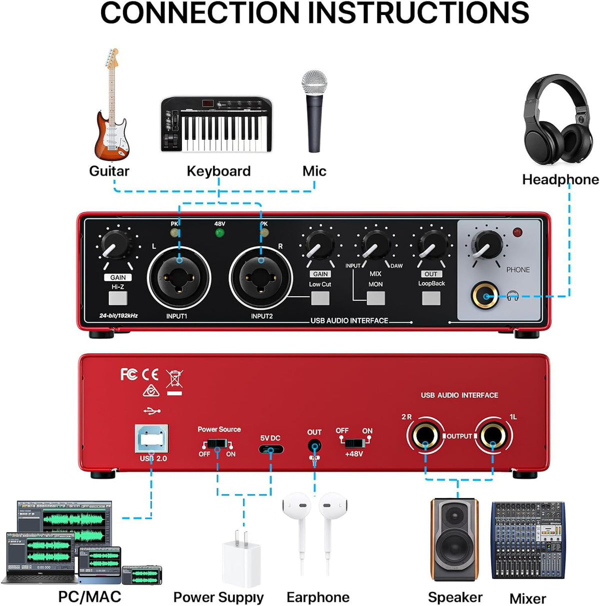 Red USB Audio Interface with 48V Phantom Power U178641
