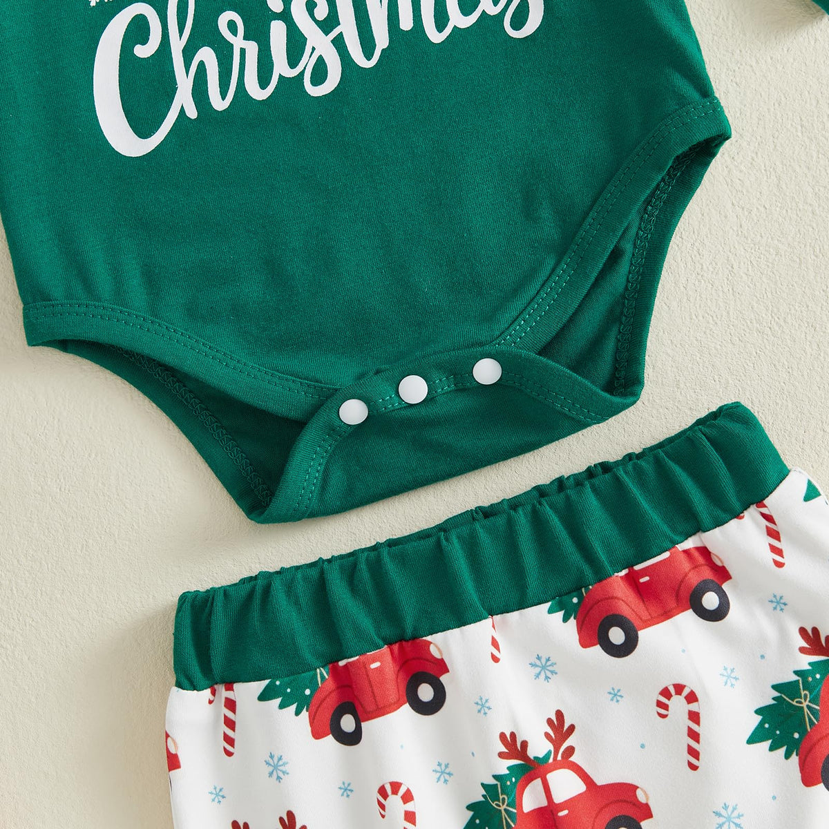 My First Christmas Baby Boy Outfit Romper Pants Hat M241