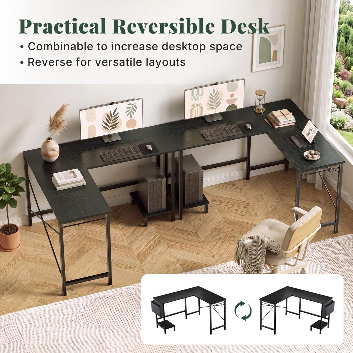 L Shaped Gaming Desk with PC Stand B5501