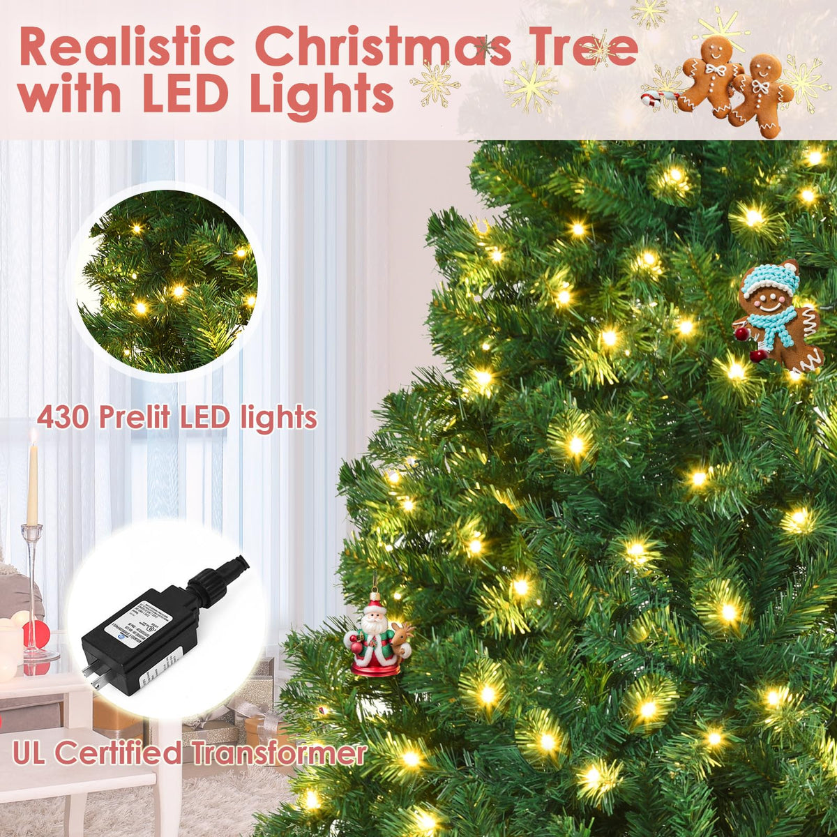 8ft Prelit Artificial Christmas Tree with 430 Warm White LED Lights G10766