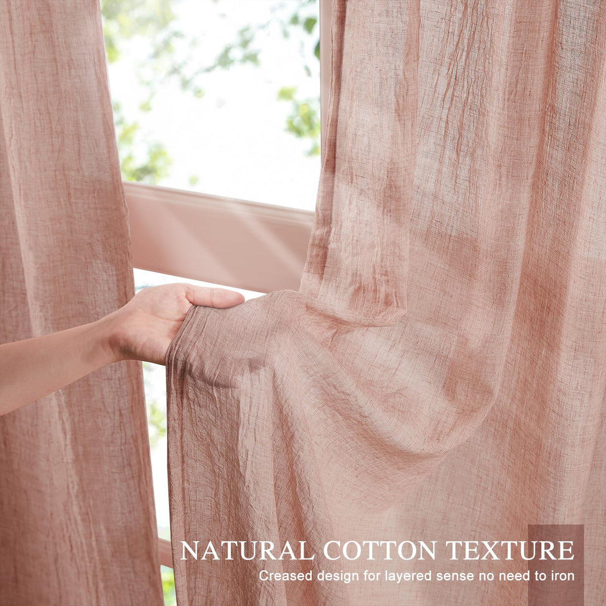 Blush Pink Sheer Cotton Linen Curtains 2 Panels P165