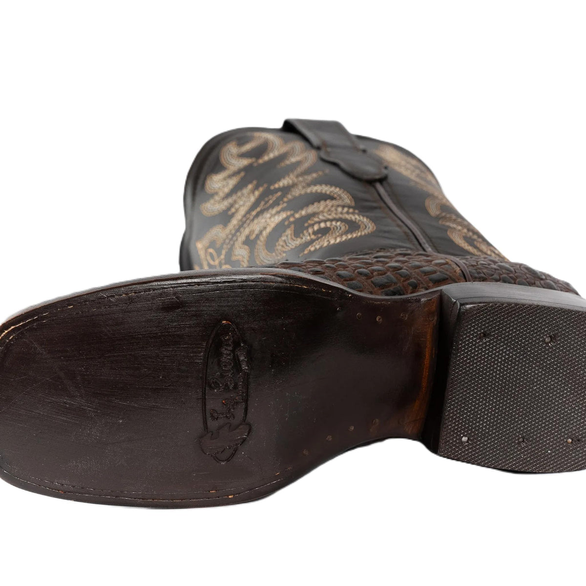 Brown Caiman Crocodile Print Leather Cowboy Boots E341