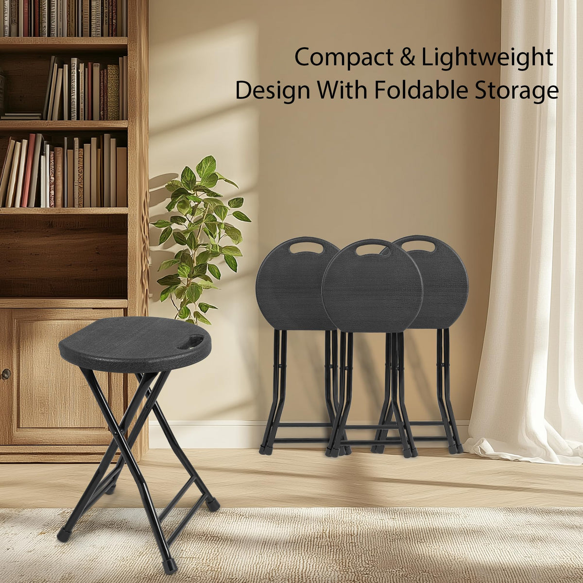 Folding Stool with Handle and Non-Slip Feet Q435