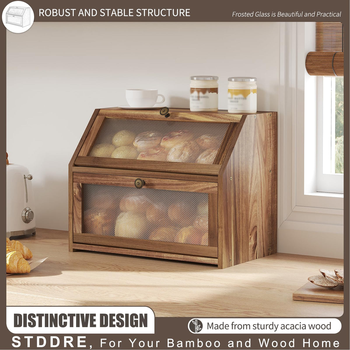 Large Brown Wooden Bread Box B1133
