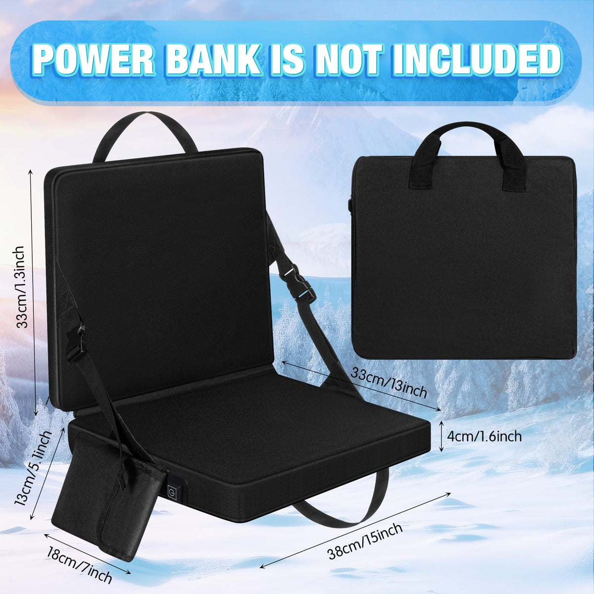 2 Pcs Portable Foldable Heated Seat Cushion USB Powered 3 Mode Adjustable Pad with Pocket N8225