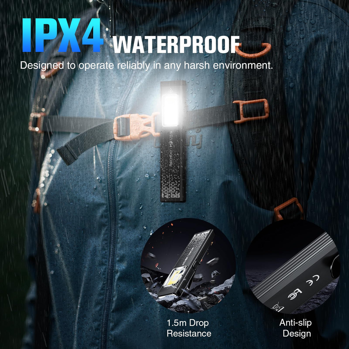 Flat EDC Rechargeable Flashlight with Magnetic Base & Clip C4974