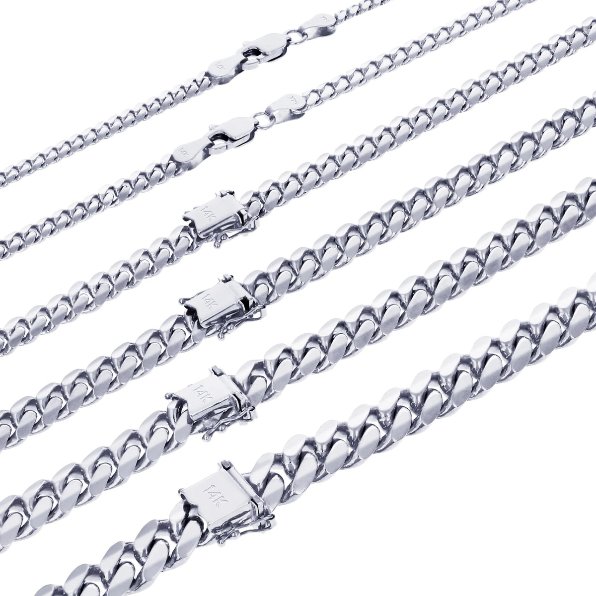 14K White Gold Cuban Link Chain Necklace F676