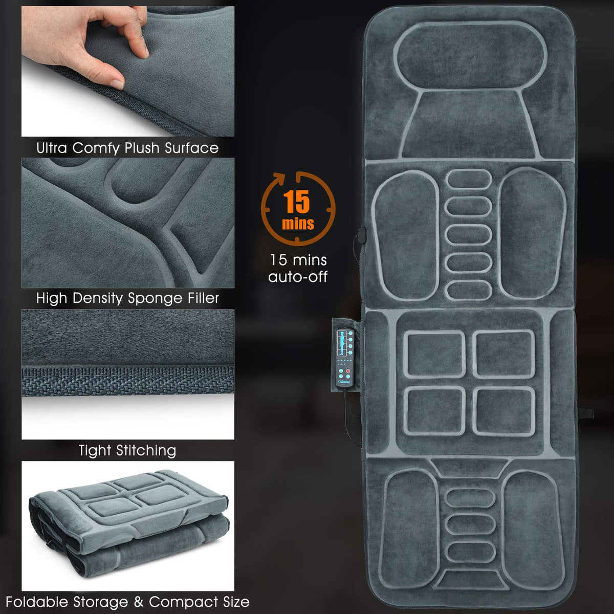 Massage Mat with 10 Vibrating Motors Heating Pad E38886