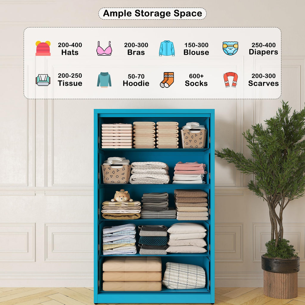 Blue 5 Drawer Metal Dresser D8383