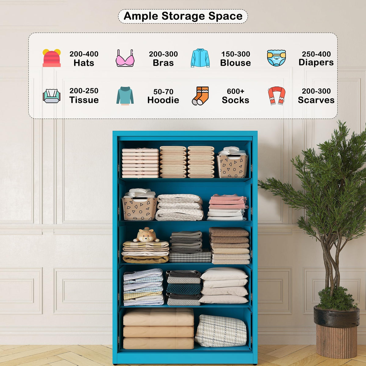 Blue 5 Drawer Metal Dresser D8383