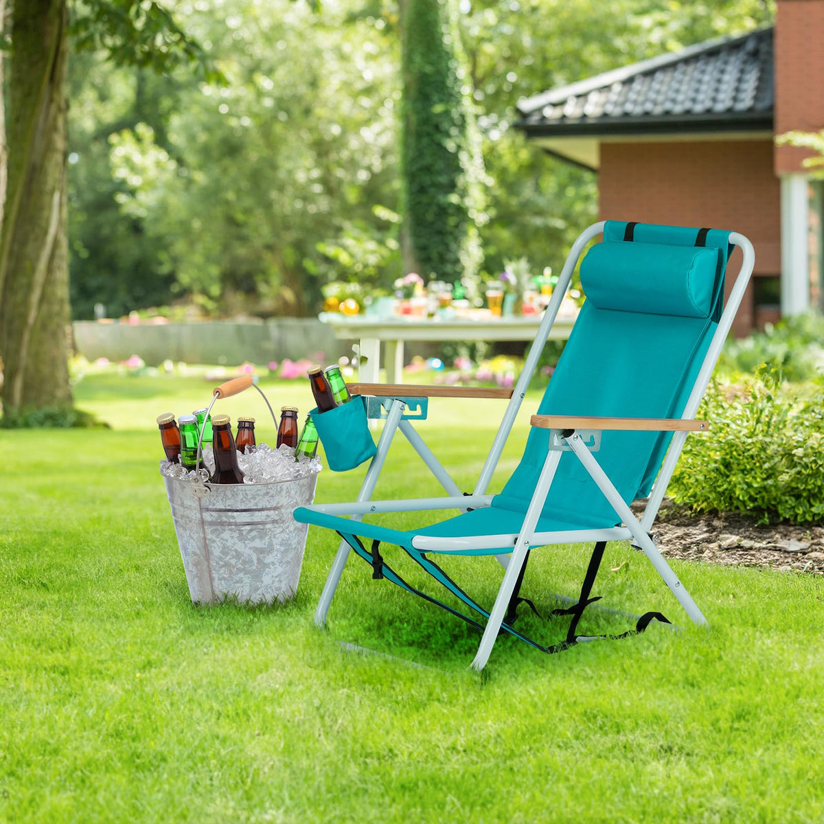 2 Pack Green Portable Folding Beach Chair with Cup Holder N552653