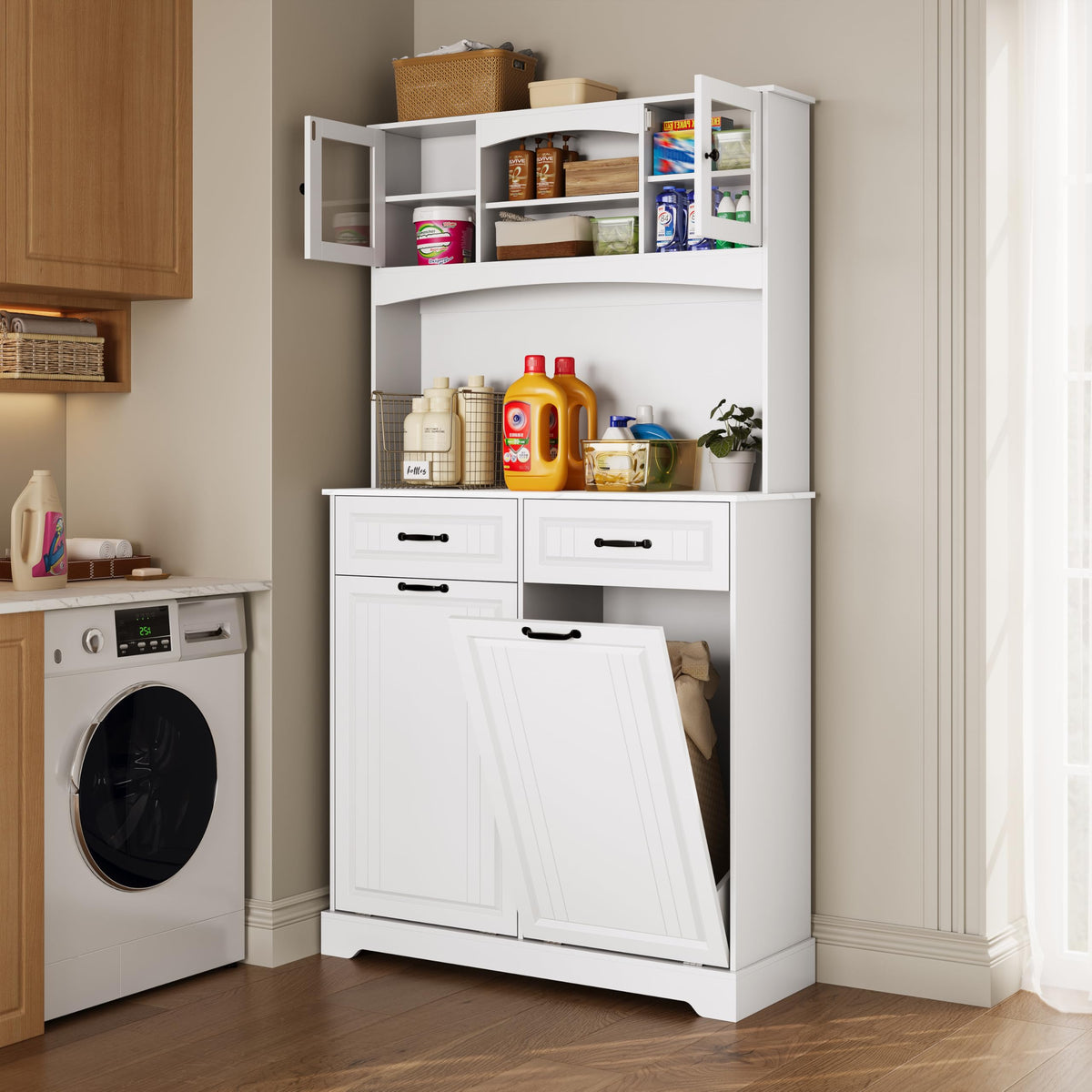 Tilt Out Trash Can Cabinet with Power Outlet B642236