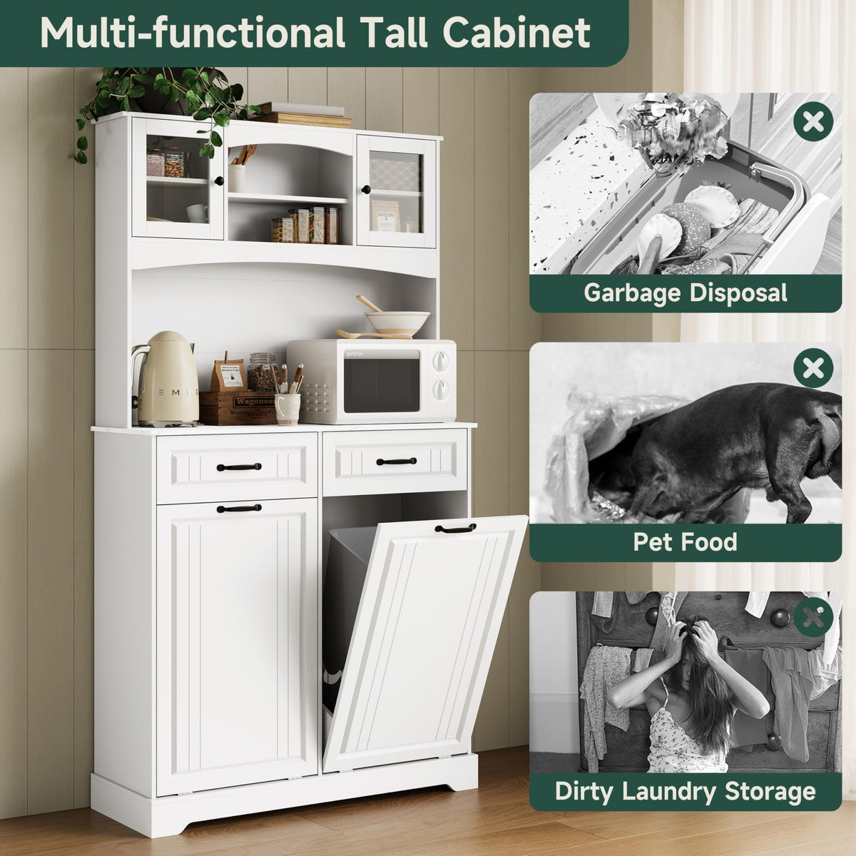 Tilt Out Trash Can Cabinet with Power Outlet B642236