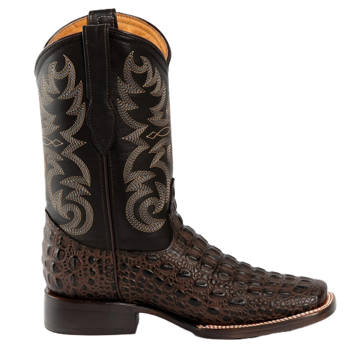 Brown Caiman Crocodile Print Leather Cowboy Boots E341