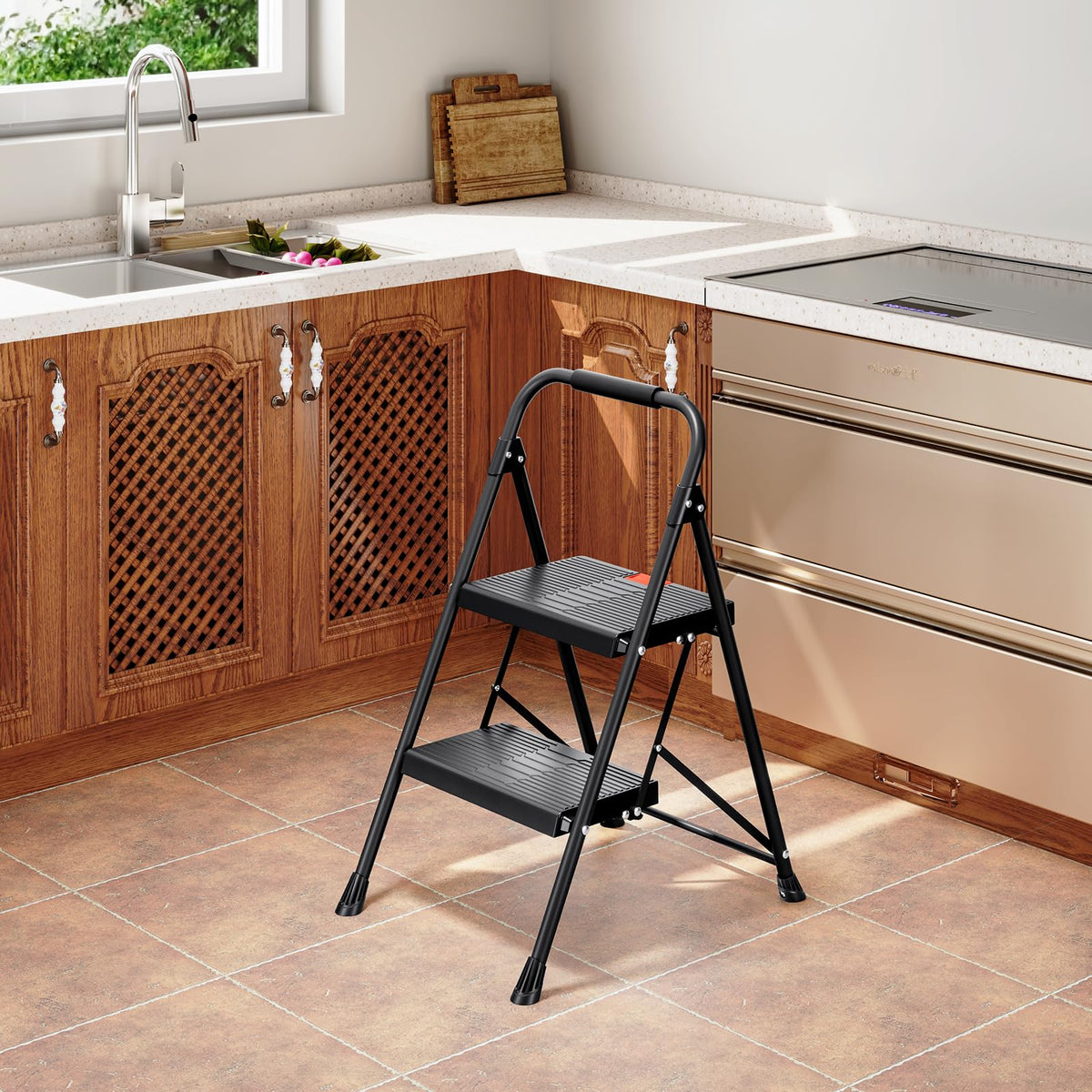 2 Step Steel Step Ladder with Handrail A931