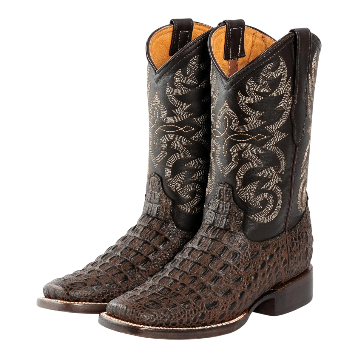 Brown Caiman Crocodile Print Leather Cowboy Boots E341