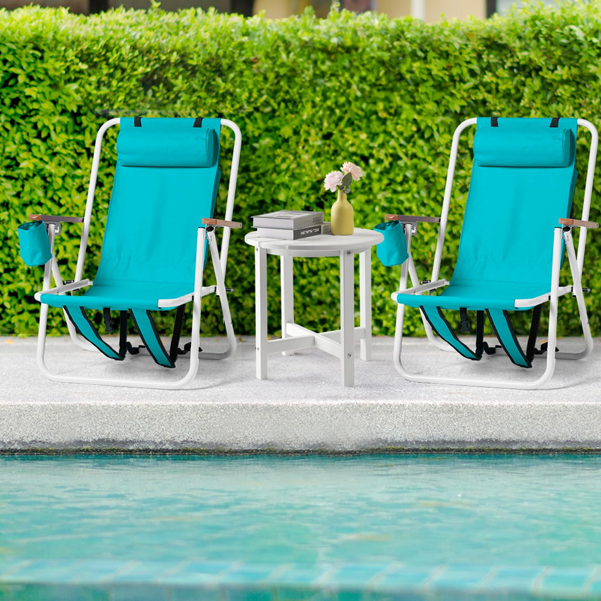 2 Pack Green Portable Folding Beach Chair with Cup Holder N552653