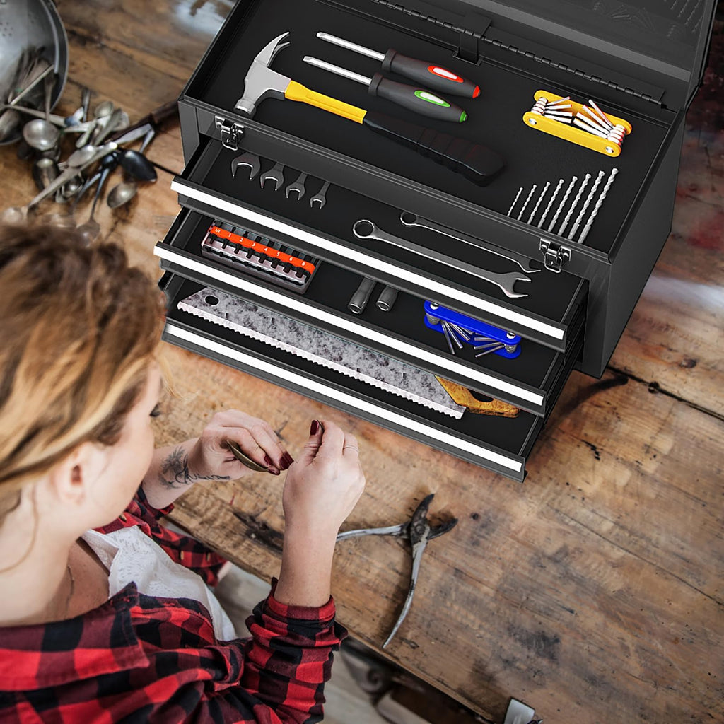 Portable Metal 3 Drawer Lockable Tool Box A6914