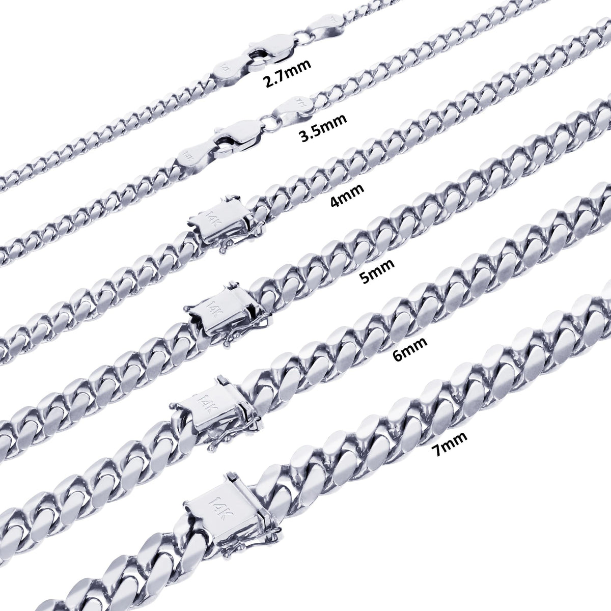 14K White Gold Cuban Link Chain Necklace F676