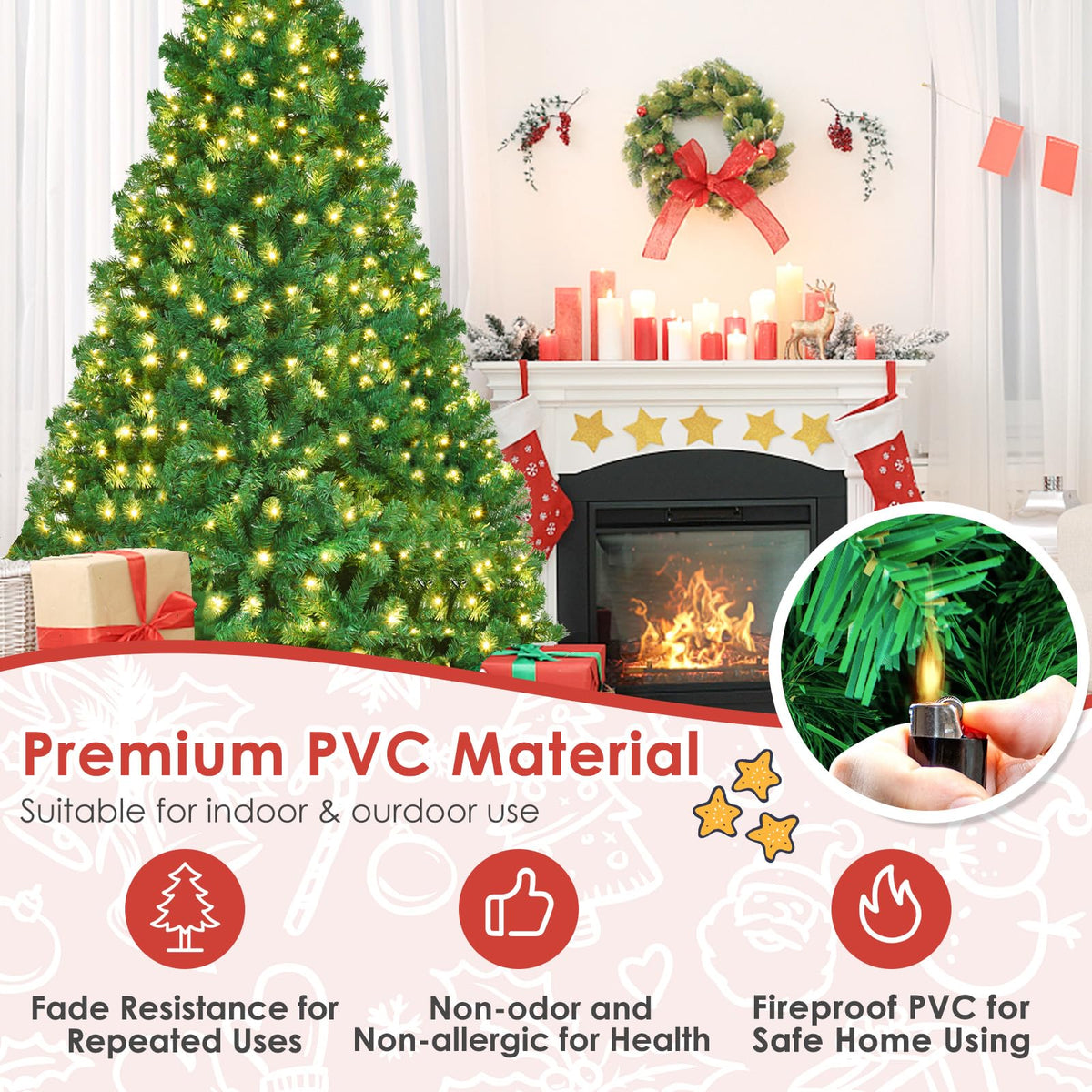 8ft Prelit Artificial Christmas Tree with 430 Warm White LED Lights G10766