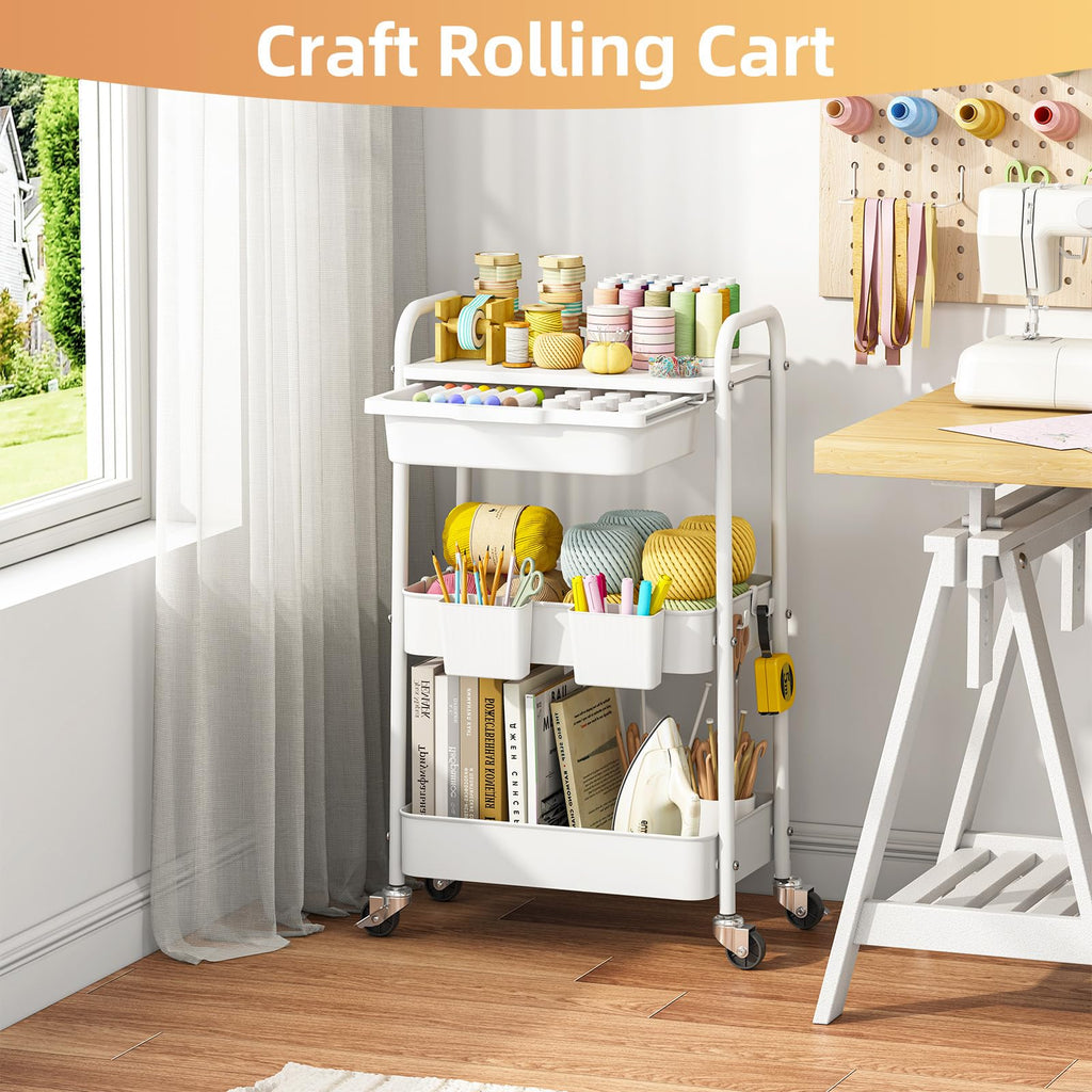 3 Tier Metal Rolling Cart with Drawer E202510