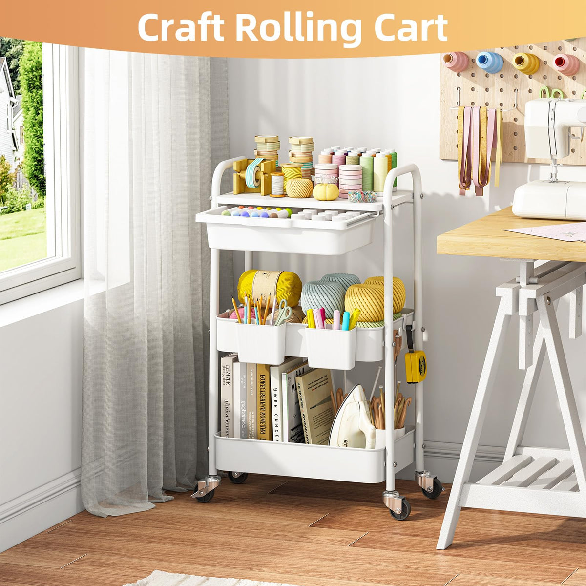 3 Tier Metal Rolling Cart with Drawer E202510