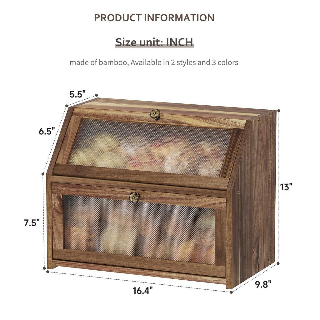 Large Brown Wooden Bread Box B1133