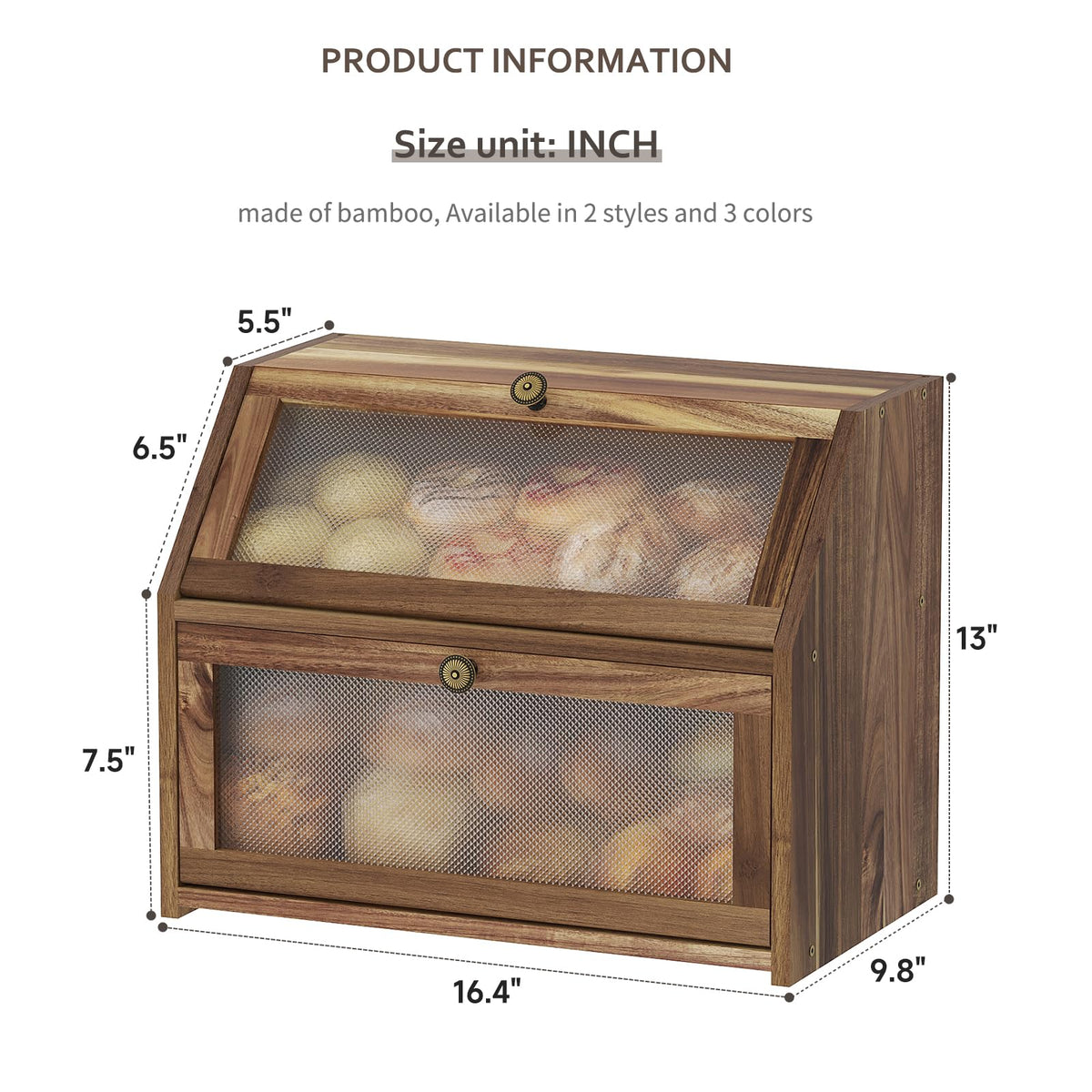 Large Brown Wooden Bread Box B1133