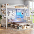 White Twin Over Twin Metal Bunk Bed with 6 Storage Drawers and Desk M774886