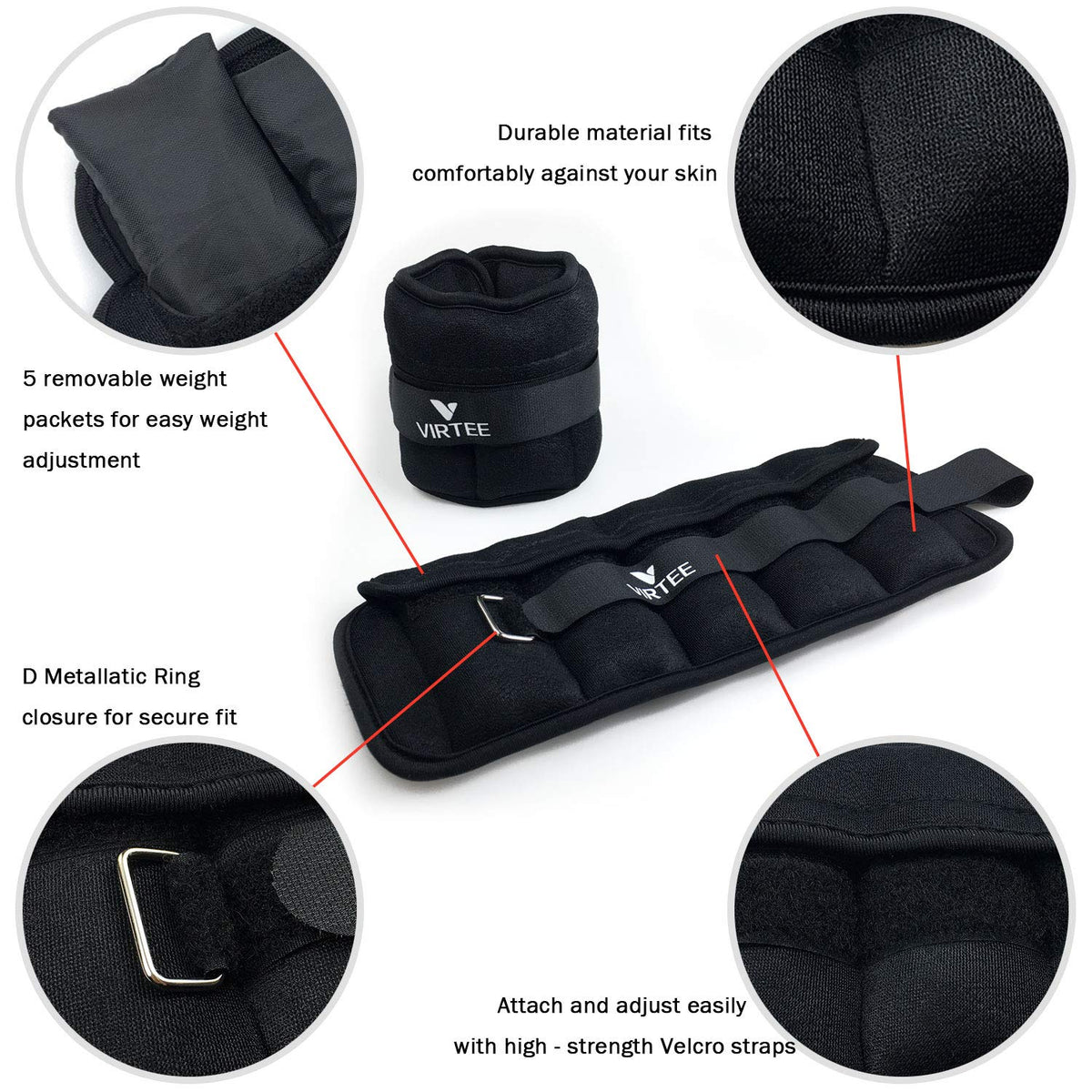 Adjustable Ankle Weights 1-3 Lbs Pair T5579