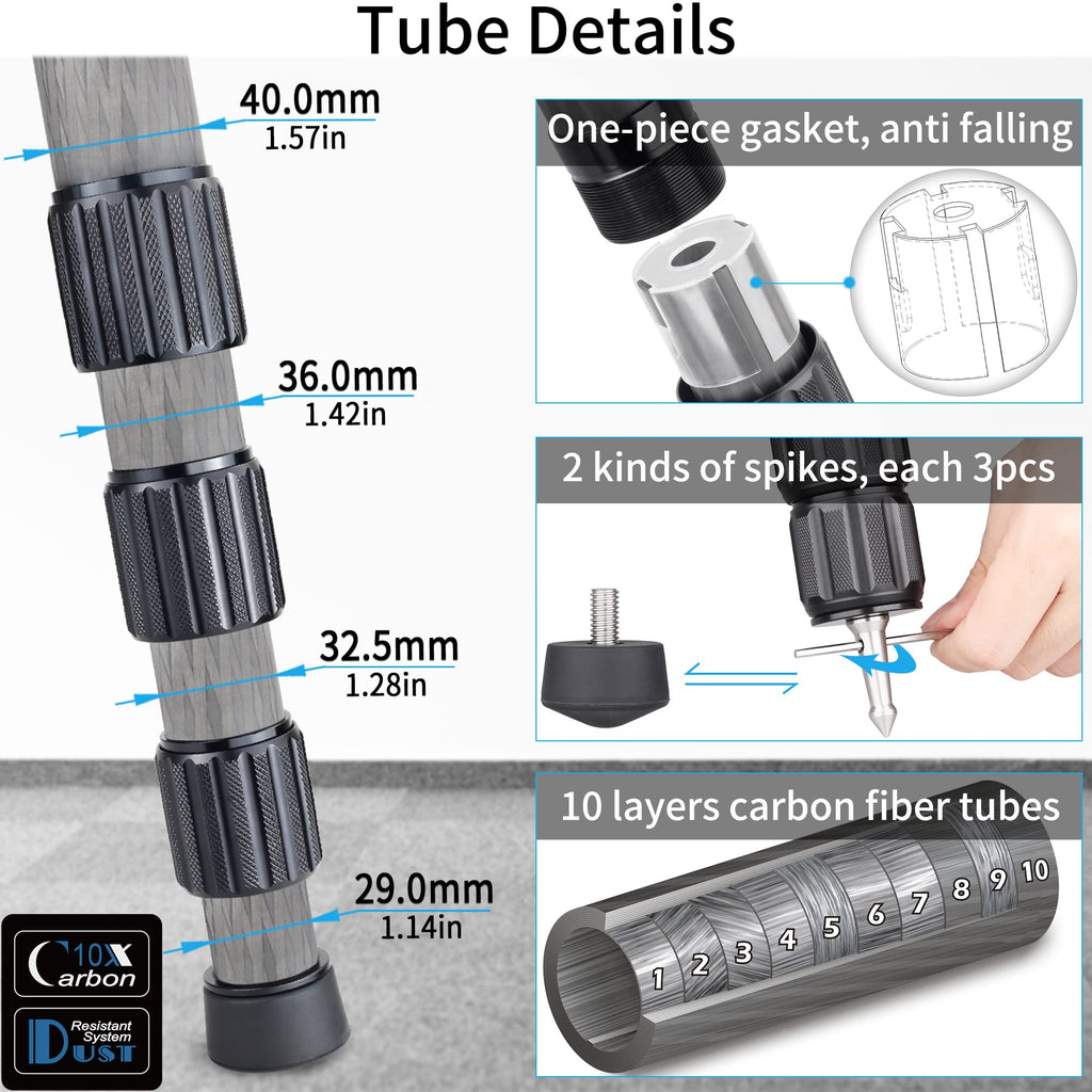 Carbon Fiber Heavy Duty Tripod with 75mm Bowl Adapter 63 inch Black R8820