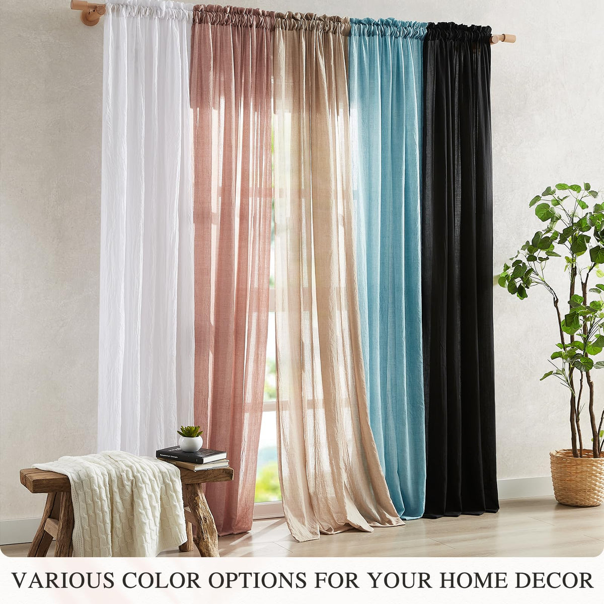 Blush Pink Sheer Cotton Linen Curtains 2 Panels P165