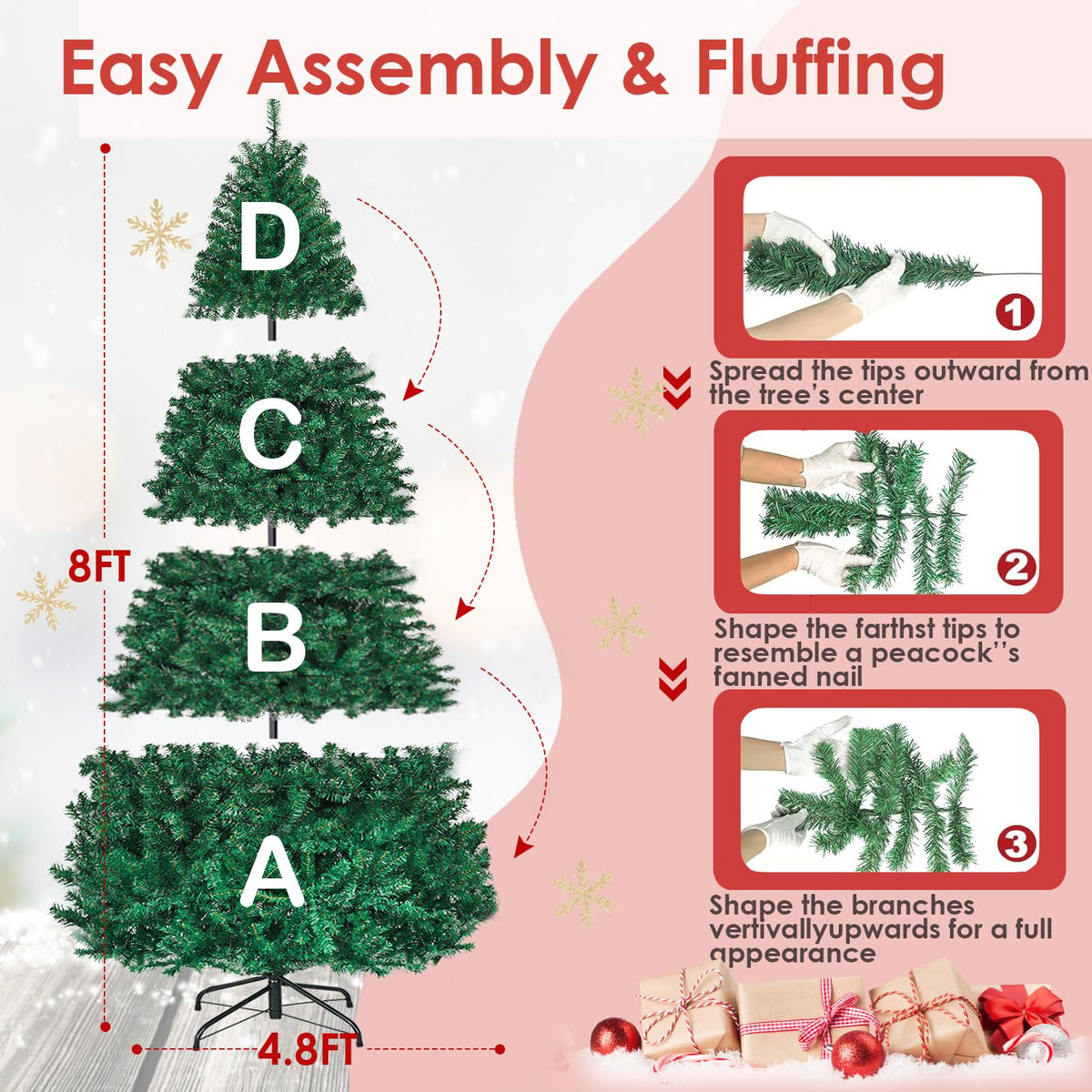 8ft Prelit Artificial Christmas Tree with 430 Warm White LED Lights G10766