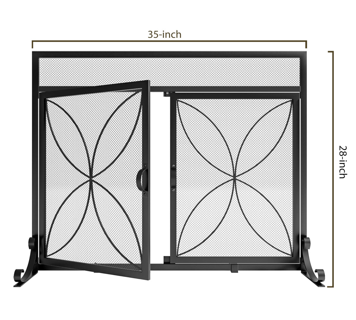 Magnetic Double Door Black Wrought Iron Fireplace Screen Q986