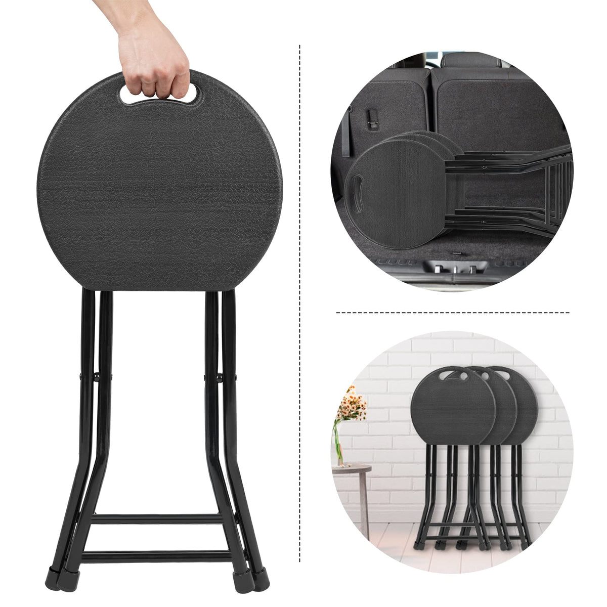 Folding Stool with Handle and Non-Slip Feet Q435