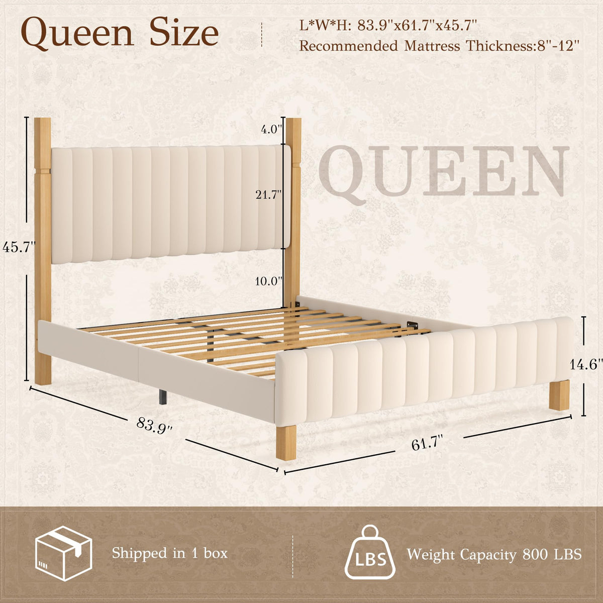 Queen Size Beige Linen Bed Frame with Headboard K832407