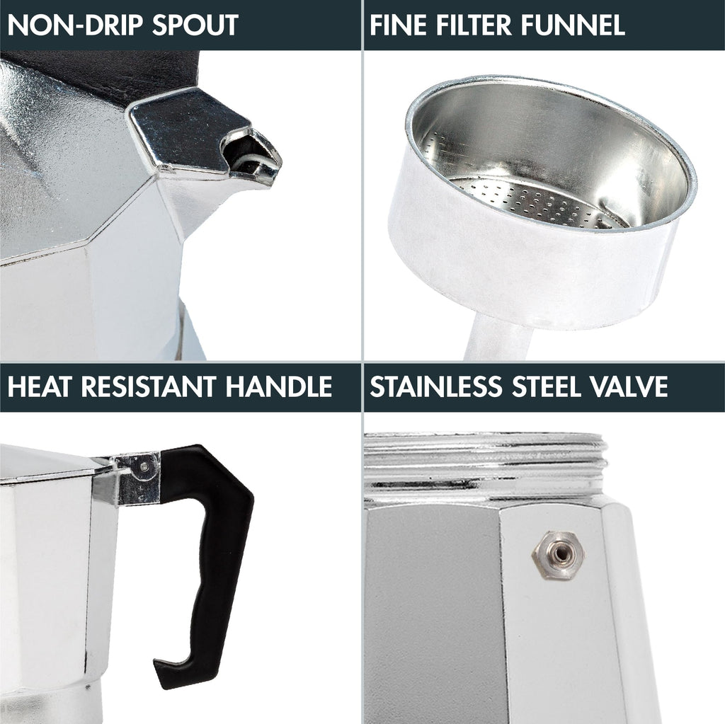 Stovetop Espresso and Coffee Maker, 6 Espresso Cups, Silver Z578