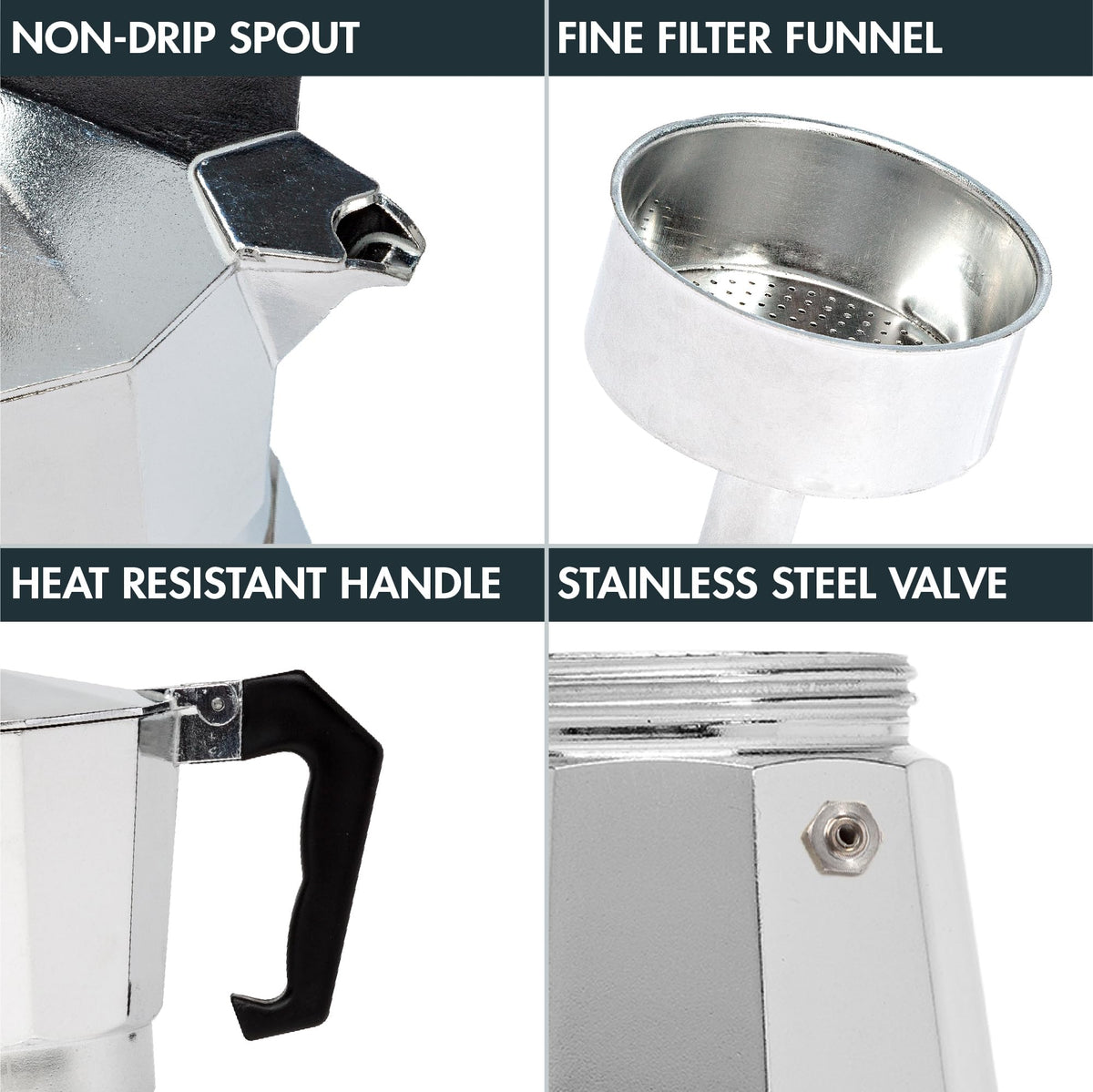 Stovetop Espresso and Coffee Maker, 6 Espresso Cups, Silver Z578