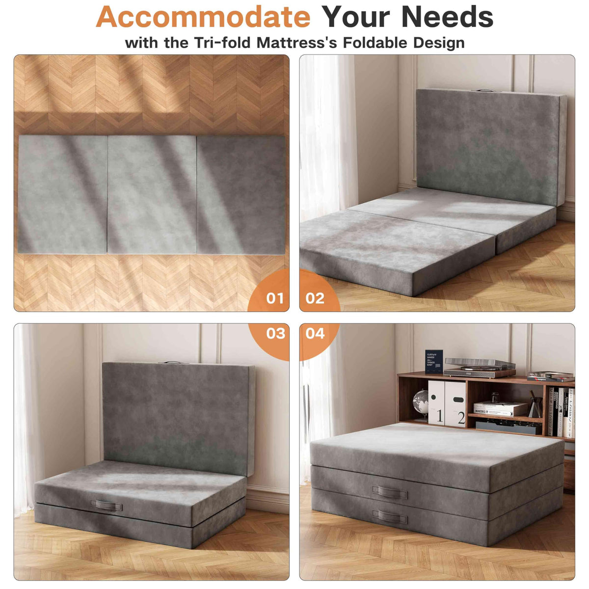 4 inch Twin Tri-Fold Memory Foam Mattress with Washable Cover T82483
