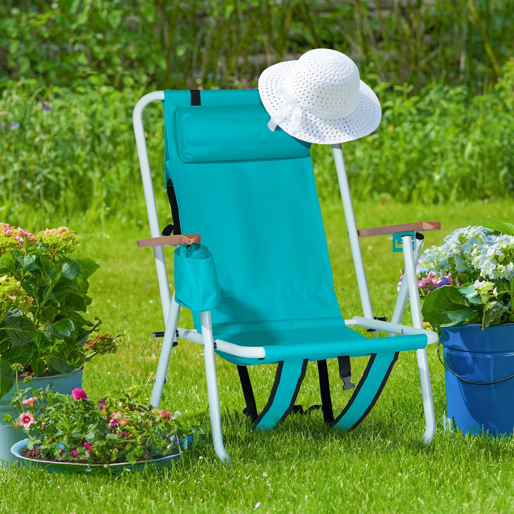 2 Pack Green Portable Folding Beach Chair with Cup Holder N552653