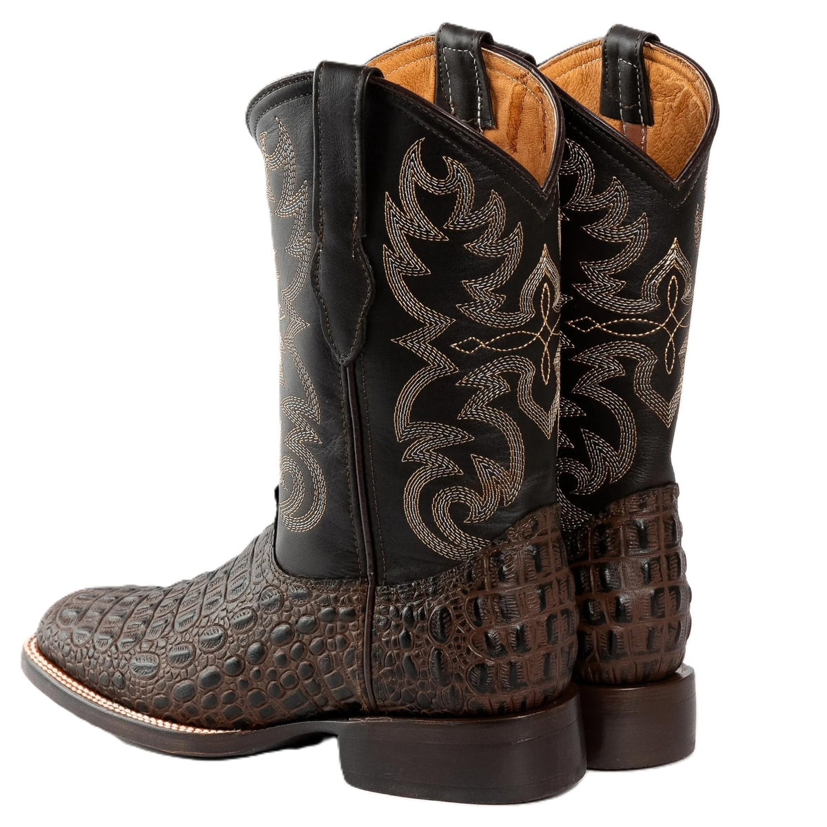 Brown Caiman Crocodile Print Leather Cowboy Boots E341