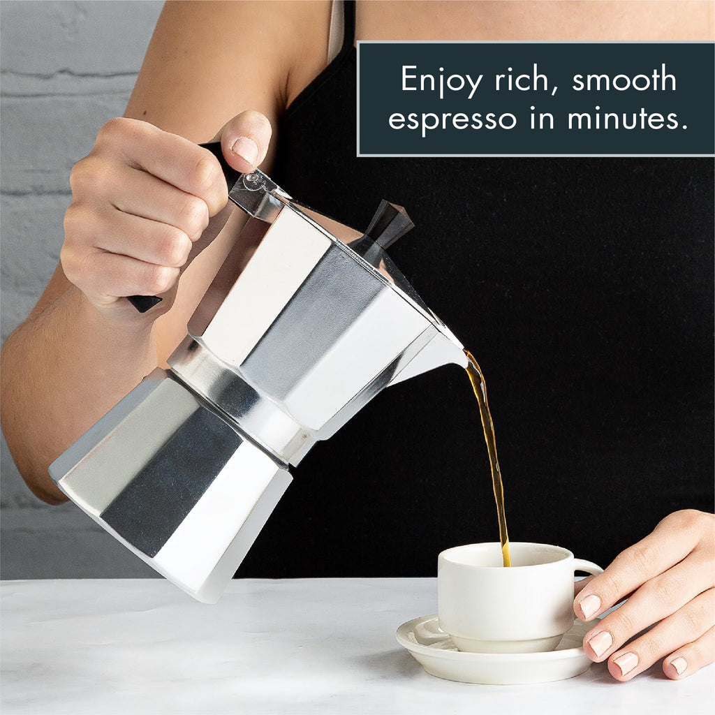 Stovetop Espresso and Coffee Maker, 6 Espresso Cups, Silver Z578
