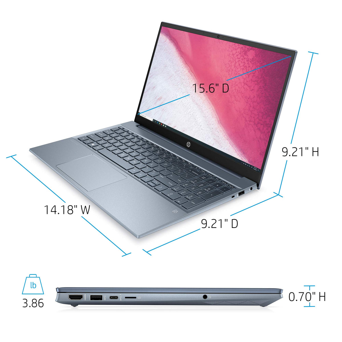 15.6" FHD Laptop AMD Ryzen 5 5500U 8GB 512GB SSD Windows 10 Horizon Blue O721
