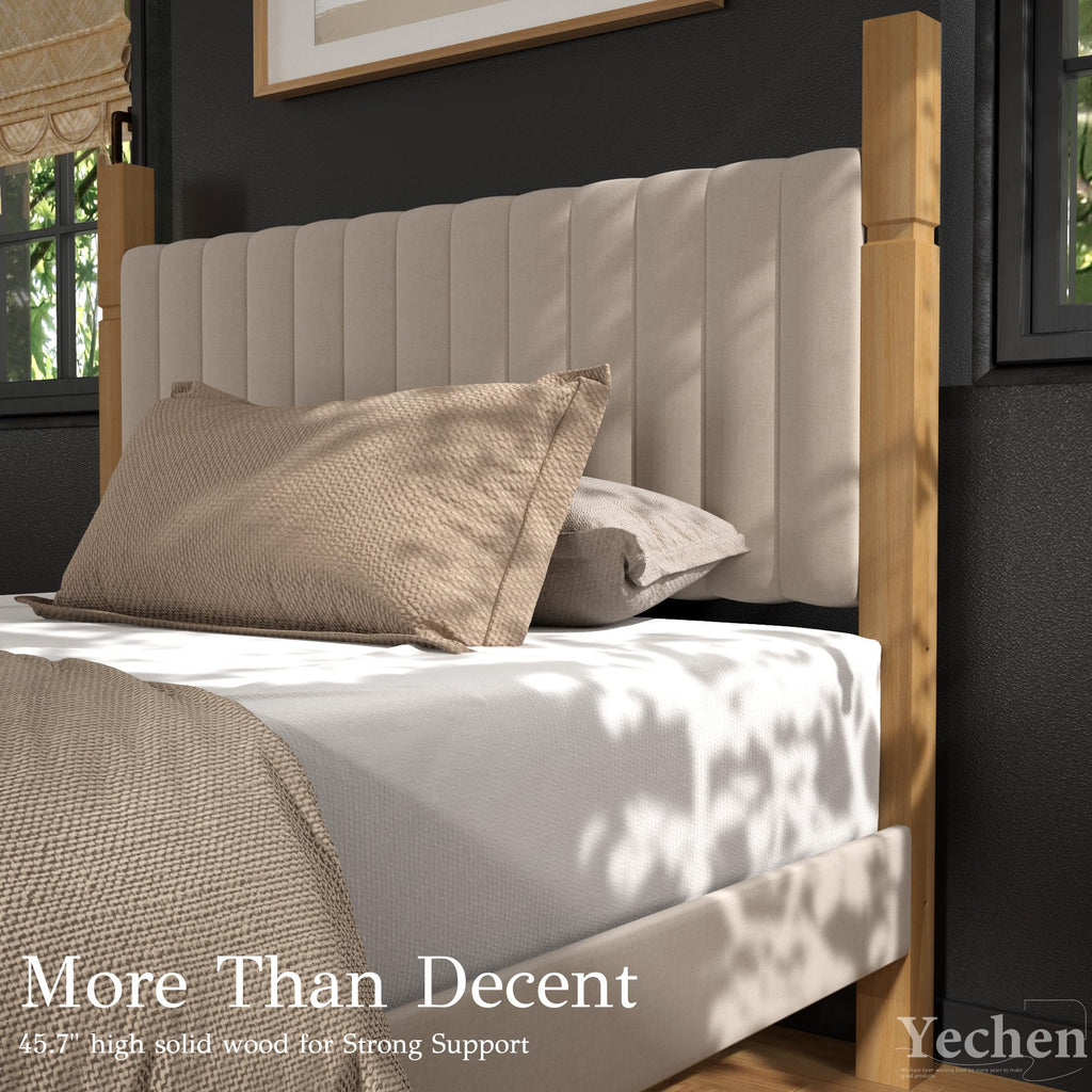 Queen Size Beige Linen Bed Frame with Headboard K832407