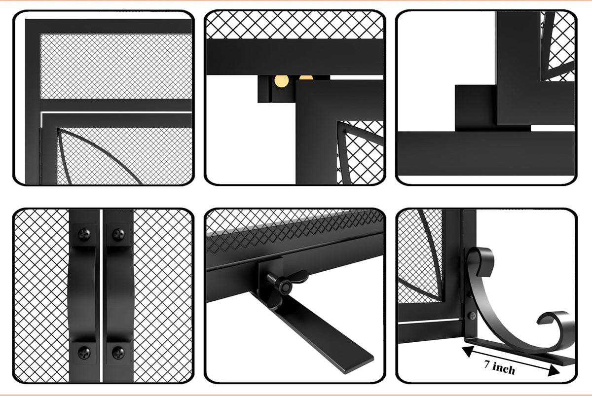 Magnetic Double Door Black Wrought Iron Fireplace Screen Q986