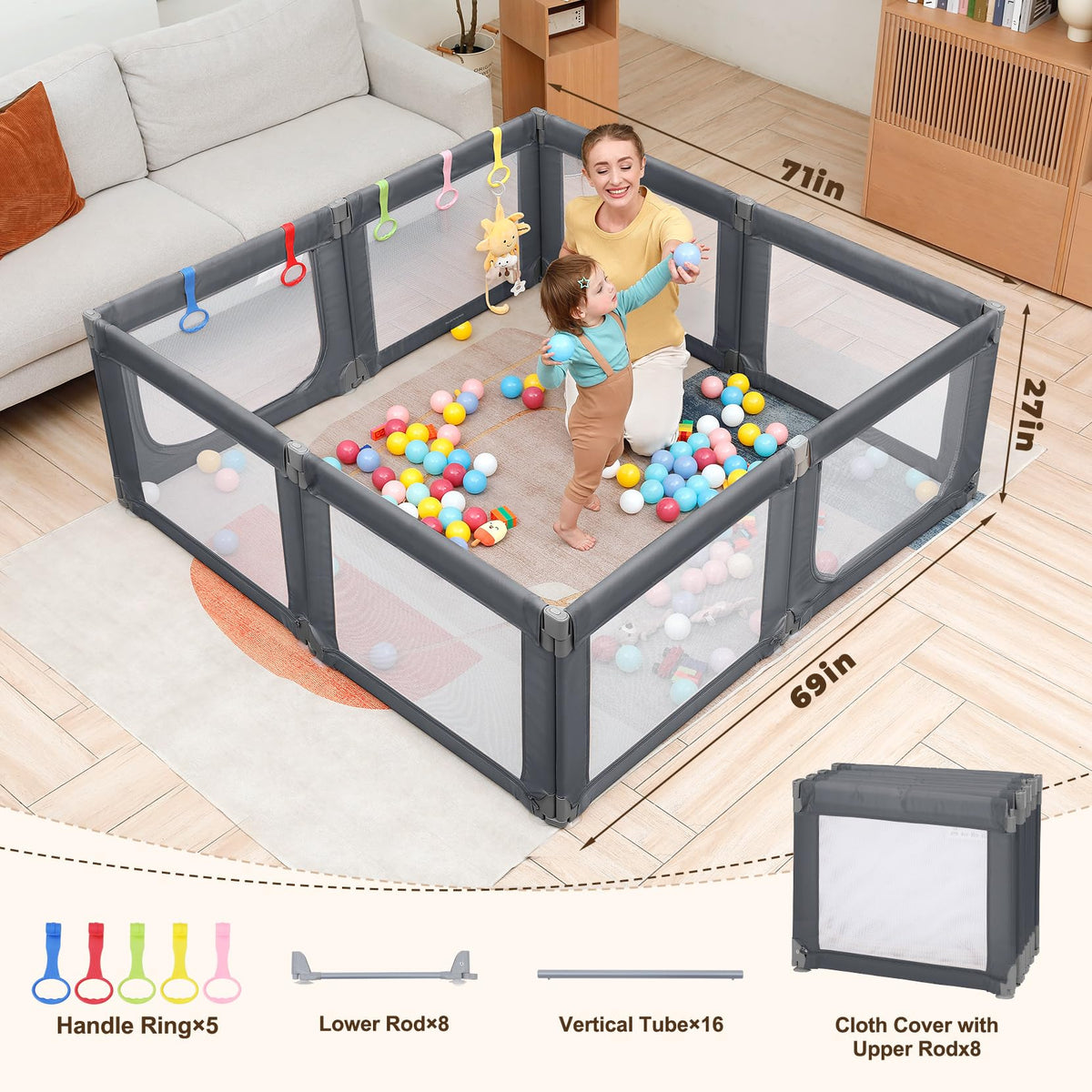 Grey Baby Playpen Y566981