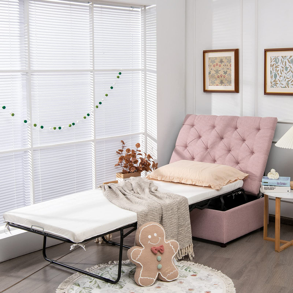 Pink Convertible Sleeper Chair with Mattress U4684