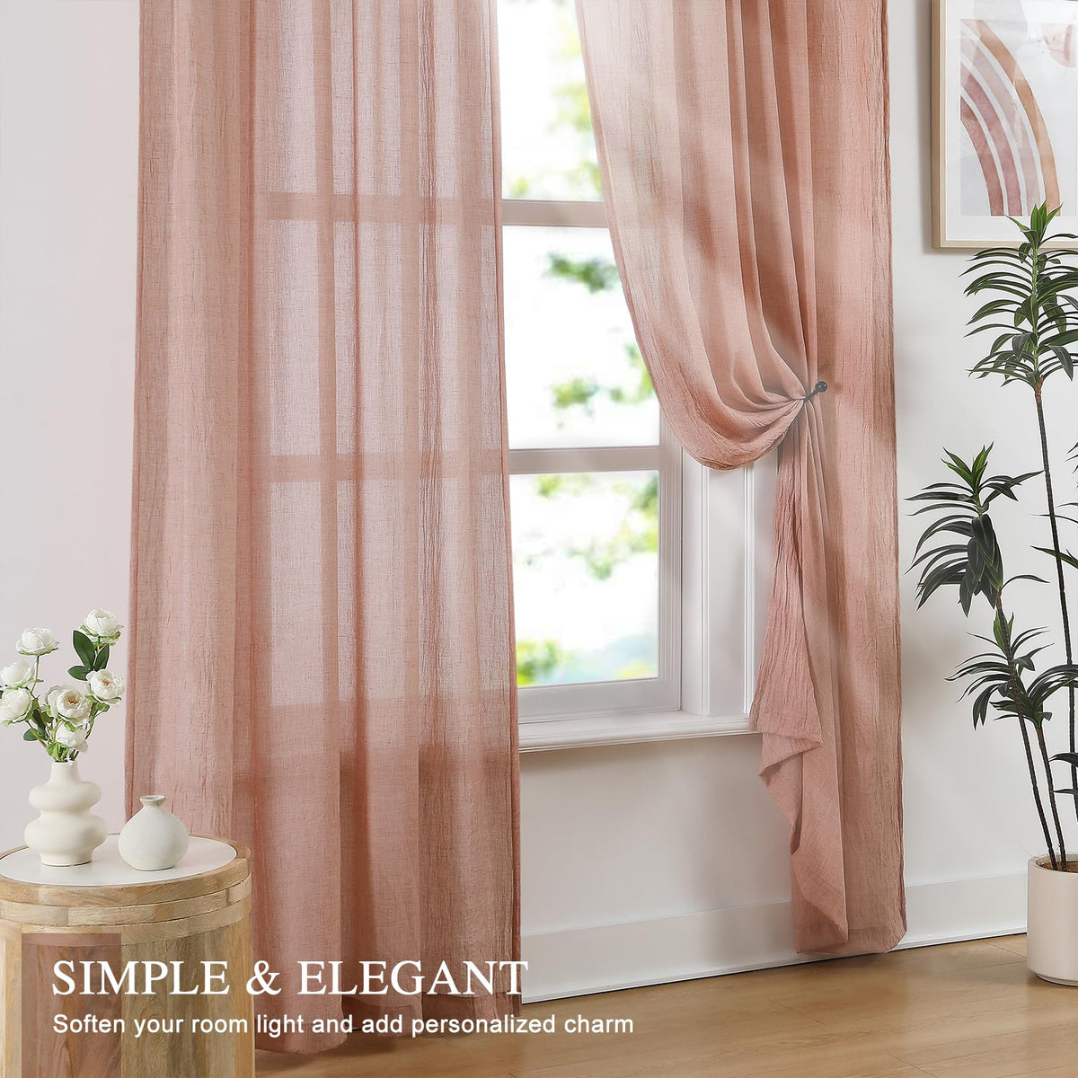 Blush Pink Sheer Cotton Linen Curtains 2 Panels P165